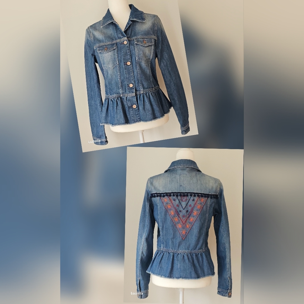 SALSA Women's Size‎ M Blue Denim Jacket with Embroidered Back - Picture 7 of 11